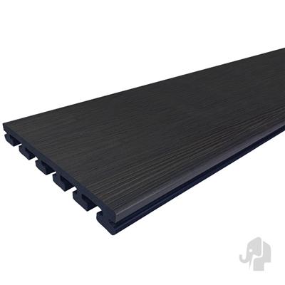 Eva-Last vlonderplank (clip) houtcomposiet FSC 25x 210x4000mm I-Series Nero zwart houtnerf/gevlamd